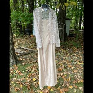 Champagne colored floor length formal dress